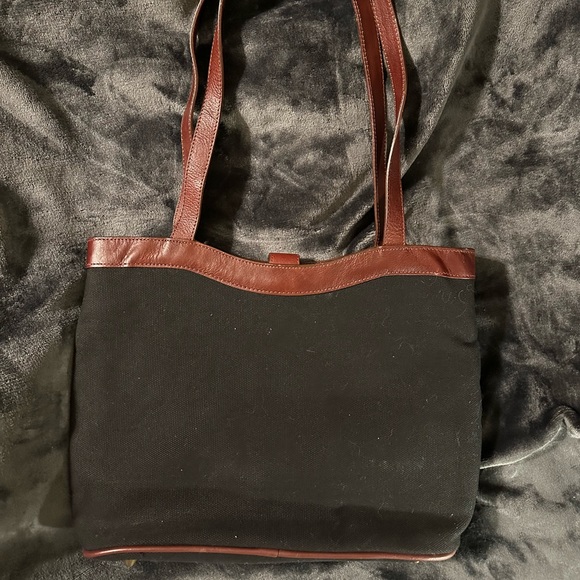 Scala Embroidered Twin Palms and Pineapple Black with Brown Leather Trim Handbag - Picture 3 of 15